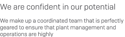 We are confident in our potential We make up a coordinated team that is perfectly geared to ensure that plant managem...